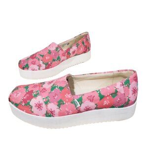 Toms Alpargata Midform Espadrille Shoes Size 9 Pink Floral Print Platform Comfy